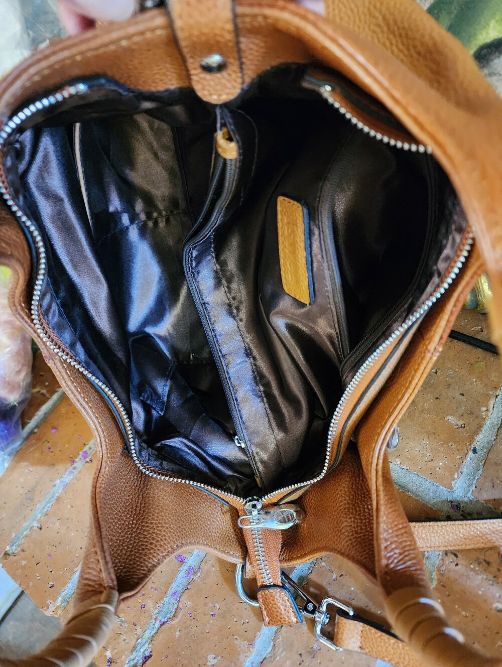 Structured Tan Leather Shoulder Bag with Wrapped Top Handle - Picture 13 of 15